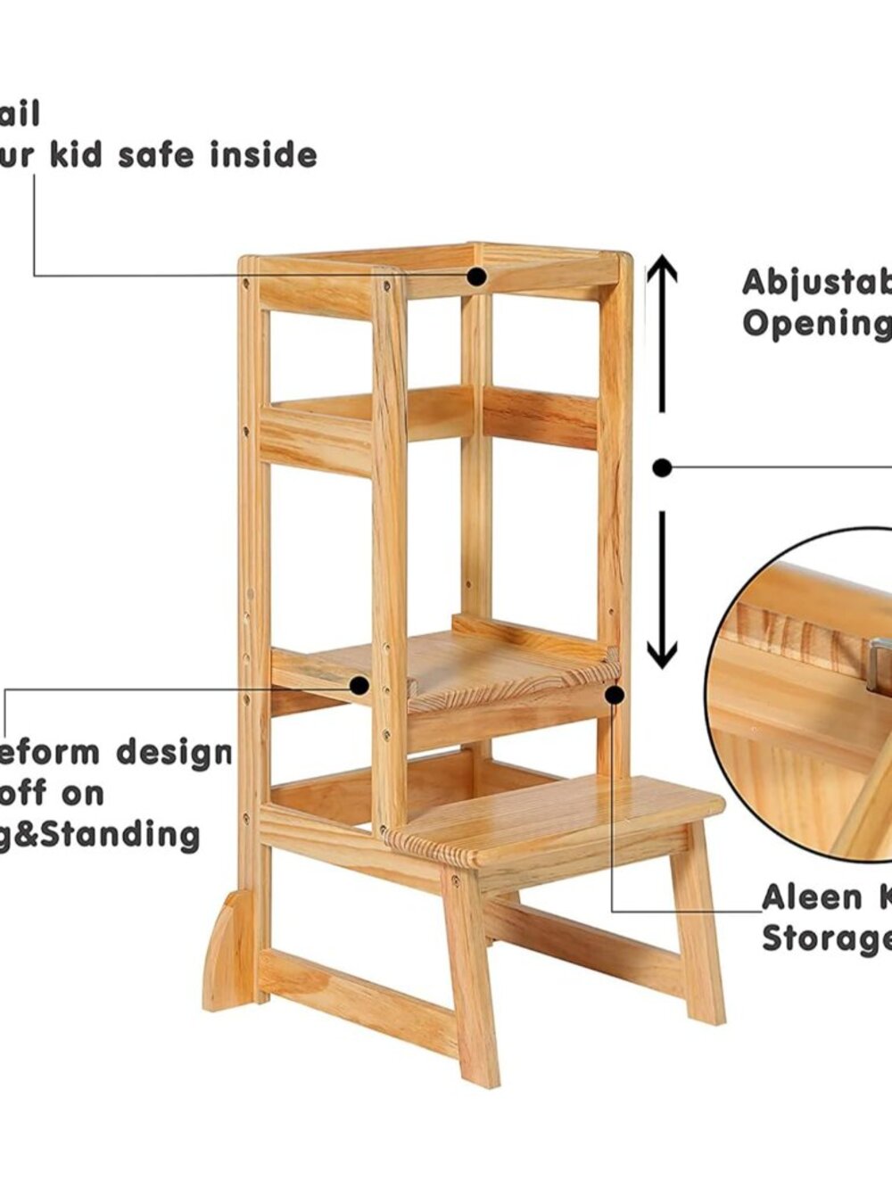 Mother's Helper Adjustable Height Step Stool Safety Counter Level Learning Toddl - Picture 5 of 8